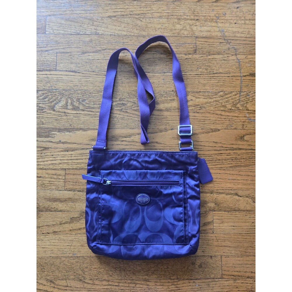 Coach Getaway Signature Nylon File Bag Crossbody F77408 Violet Purple